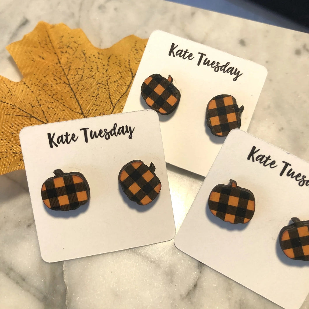 Plaid Pumpkin Stud Earring