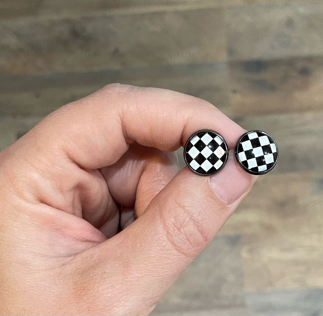 Black and White Checkered Stud Earring