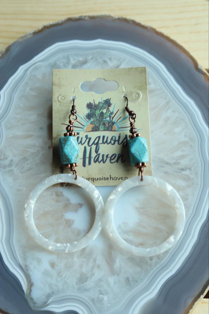 Turquoise and white acrylic Earrings