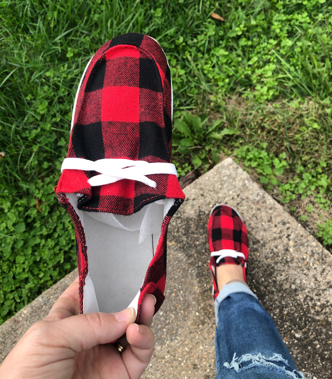 Red Buffalo Plaid Canvas Shoes - Main Image